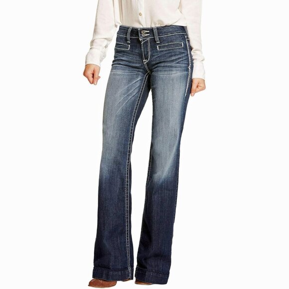 Ariat Women's Trouser Mid Rise Stretch Entwined Wide Leg Jeans Size 25 XL - Picture 1 of 5